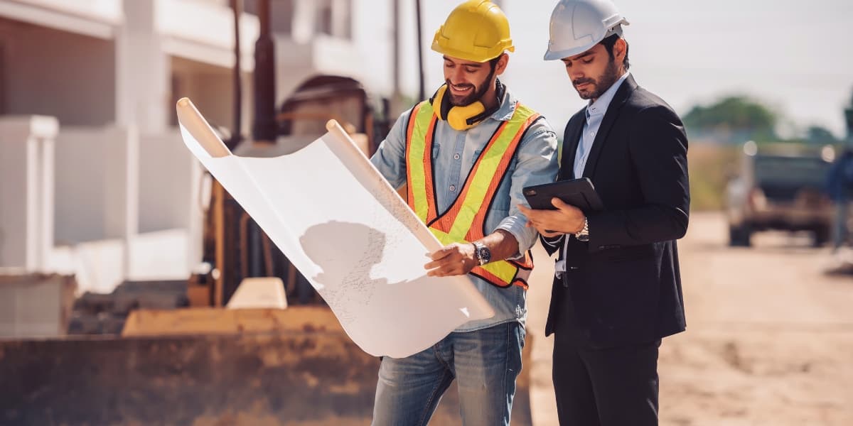 Estudantes de engenharia civil analisando planta de obra em sala de aula presencial em Recife