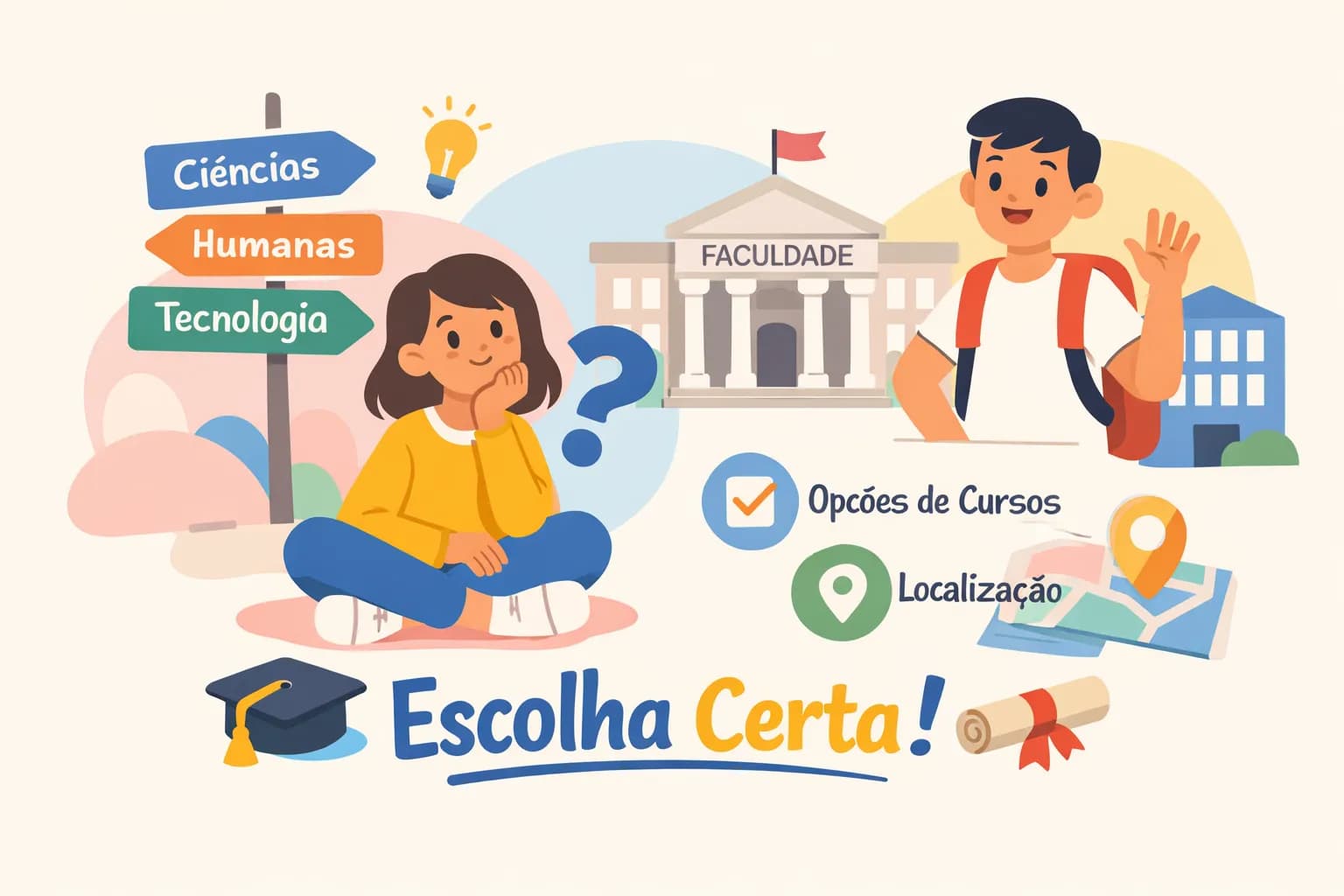 Estudante analisando opções de faculdades no computador, representando escolha de curso superior, bolsas de estudo e planejamento acadêmico.