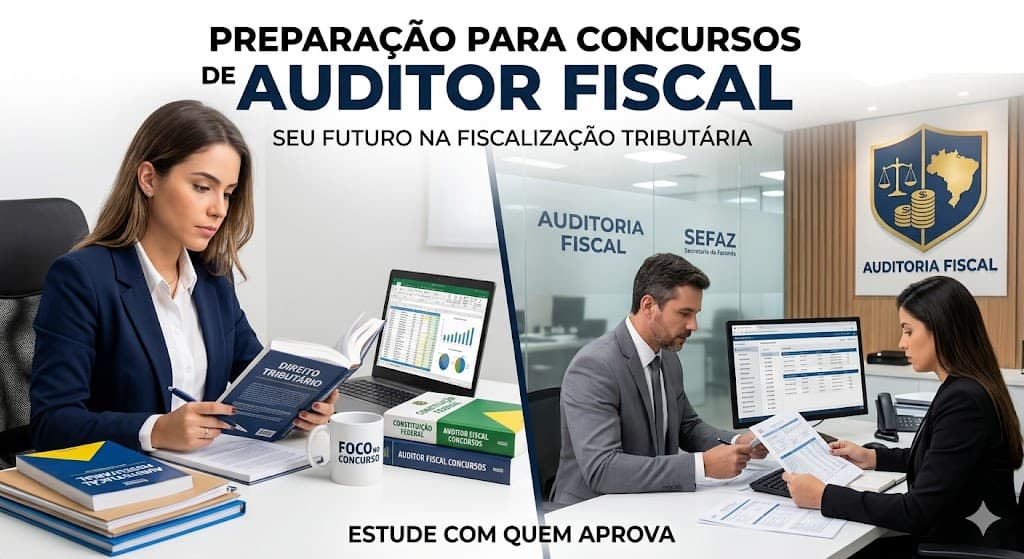 Homem analisando documentos financeiros e calculadora em escritório, representando a carreira de auditor fiscal, concursos públicos, faculdade na área fiscal e salários altos no setor tributário.