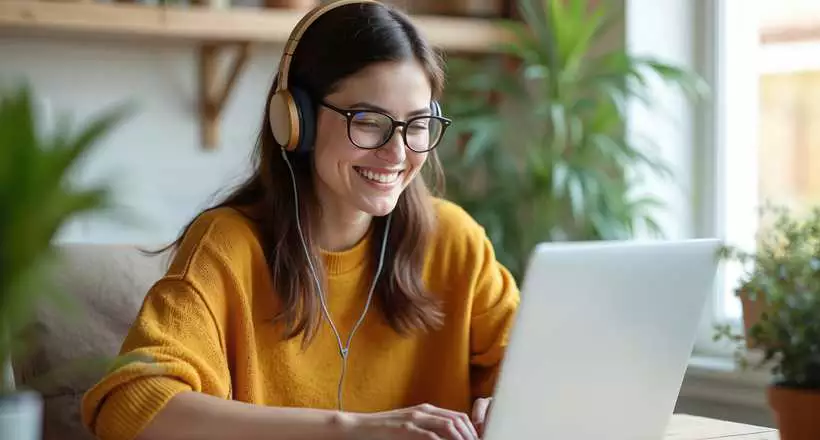 Estudante assistindo a aula de faculdade EAD barata no notebook em casa